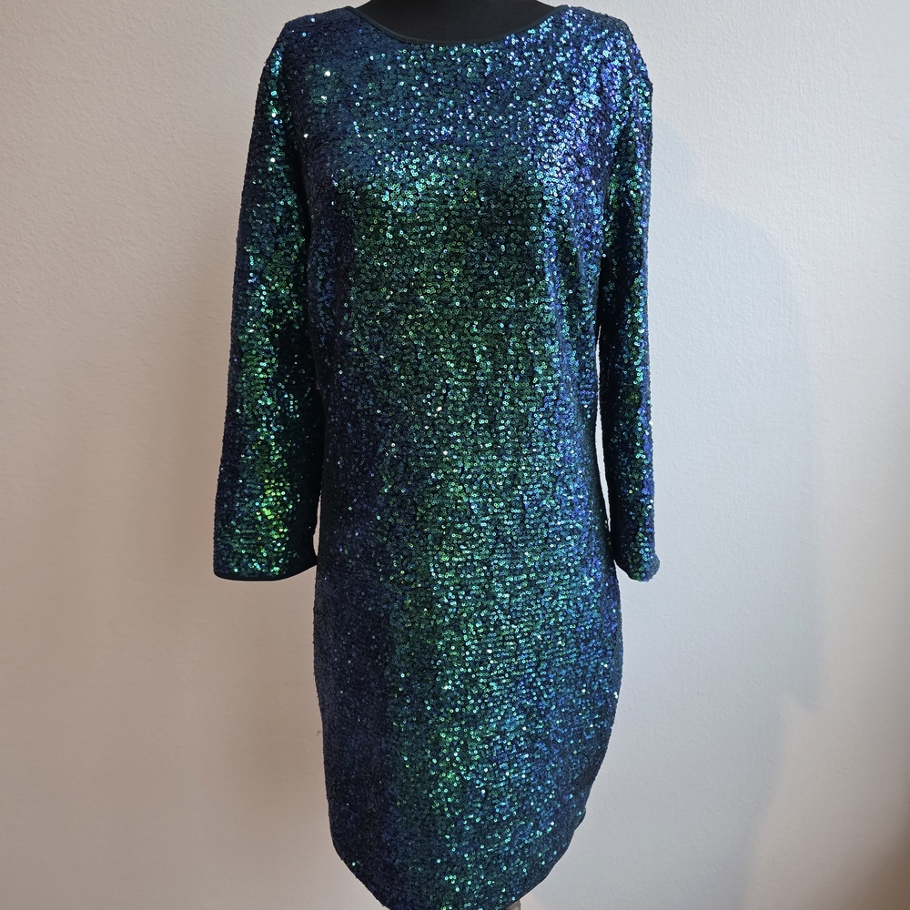 Fashion Nova Sparkling Sequin Dress - Blue and Green